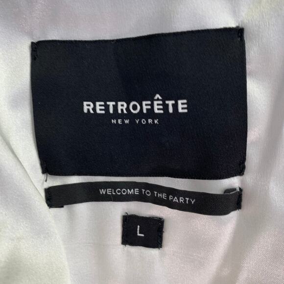 RETROFETE Size L Black White Silver Leather Padded Shoulders Zip Up Jacket - Picture 4 of 6